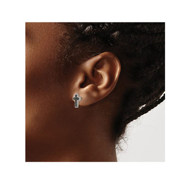 Stainless Steel Polished and Black Plated Cross Earrings product image