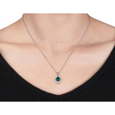 1.50 Carat (ctw) Lab-Created Emerald and White Sapphire Drop Necklace product image