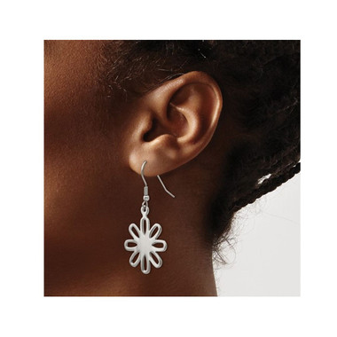 Stainless Steel Large Polished Flower Dangle Earrings product image