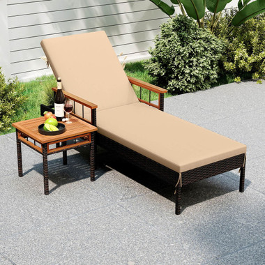 Patio Rattan Chaise Lounge with Side Table product image