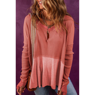 Giselle Exposed-Seam Waffle-Knit Patchwork Top product image