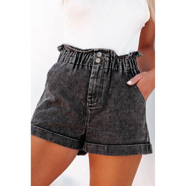 Melany Vintage Washed Frilled High Waist Denim Shorts product image