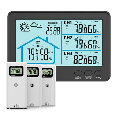 Indoor Outdoor Thermometer Wireless, 5 Inch Display Digital Hygrometer Thermometer Monitor with Sensor and Weather Station, Black product image