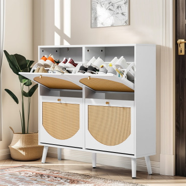 Rattan Shoe Cabinet with 4 Flip Drawers product image