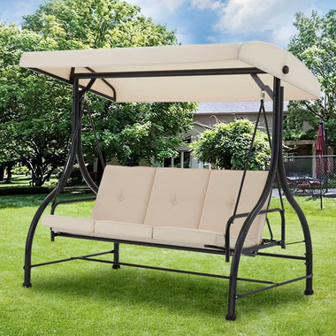 3-Seat Outdoor Porch Swing with Adjustable Backrest and Canopy product image