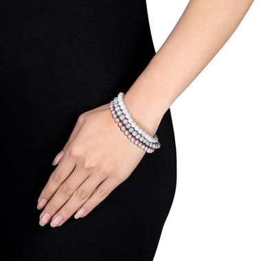 White, Pink and Grey  Pearl Bracelet Set of 3 with Ribbon product image