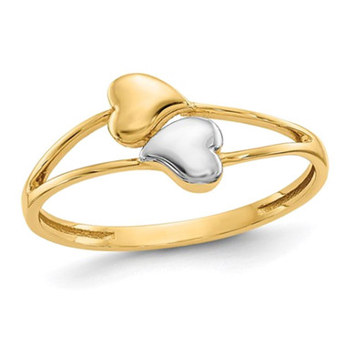 14K Yellow and White Gold Double Heart Promise Ring (Size 7) product image