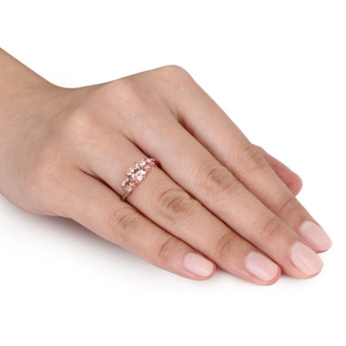 1.40 Carat (ctw) Morganite Three Stone Ring with Diamonds in Rose Plated Sterling Silver product image