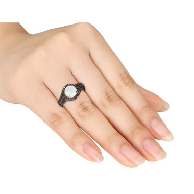 Opal 1.35 Carat (ctw) Ring with Black Diamond in Sterling Silver product image