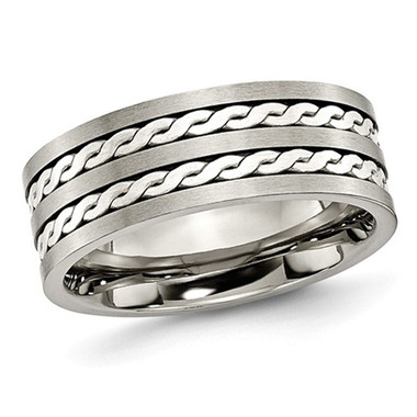 8mm Sterling Silver Braided Inlay Brushed Titanuim Band Ring  product image