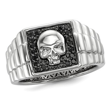 Men's Black Diamond 1/5 Carat (ctw) Polished Skull Ring in Sterling Silver product image