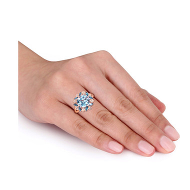 4.65 Carat (ctw) Blue and White Topaz Flower Ring in Rose Pink Plated Sterling Silver product image
