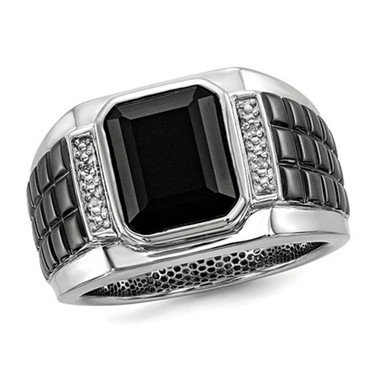 Men's Black Onyx Ring with Diamonds in Black Rhodium Plated Sterling Silver product image