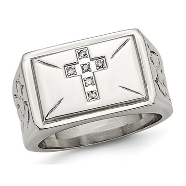 Men's Stainless Steel 1/20 Carat (ctw) Diamond Cross Textured Rings product image