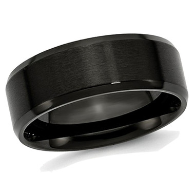 8mm Men's Black Plated Stainless Steel Beveled Edge Wedding Band product image