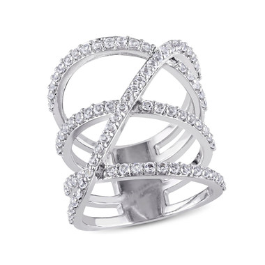 White Topaz 2 2/5 Carat (ctw) Crossover Split Shank Ring In Sterling Silver product image