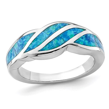 Lab Created Blue Opal Inlay Wave Ring in Sterling Silver product image