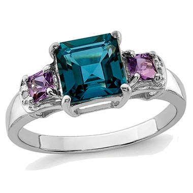 1.90 Carat (ctw) London Blue Topaz and Amethyst Ring in Sterling Silver product image