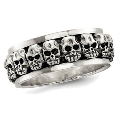 Men's Antiqued Polished Skull Ring in Sterling Silver  with Spinning Center product image