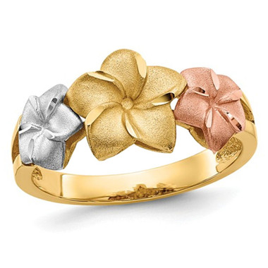 14K Yellow, White, Pink Tri-Color Plumeria Gold Ring (Size 7.5) product image