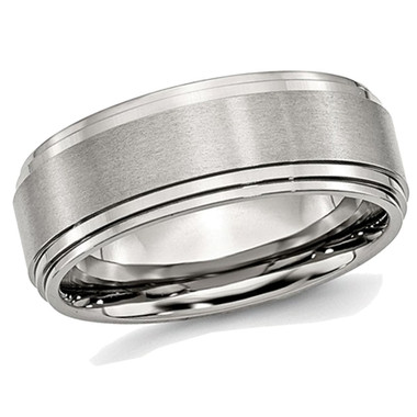 8mm Men's Chisel Stainless Steel Brushed and Polished Wedding Band Ring product image