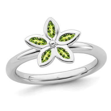 2/5 Carat (ctw) Green Peridot Flower Ring in Sterling Silver product image