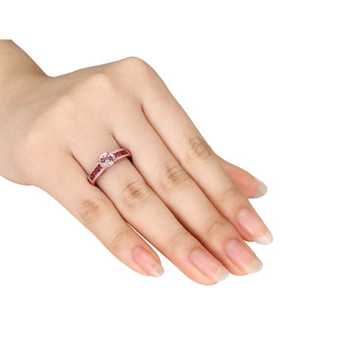 1.17 Carat (ctw) Morganite and Pink Tourmaline Ring in Rose Plated Sterling Silver product image