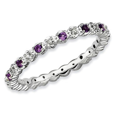1/5 Carat (ctw) Amethyst Ring with Diamond Accent in Sterling Silver product image