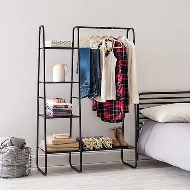 Metal Garment Rack with Hanging Rod and 5 Mesh Shelves product image
