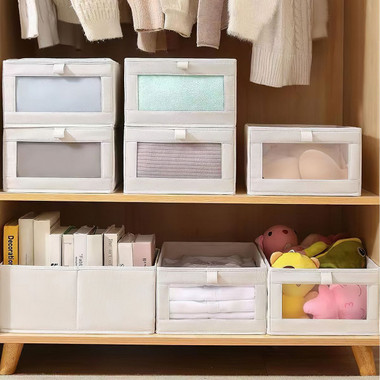 Foldable Linen Closet Storage Bin with Clear Window and Handle (4-Pack) product image