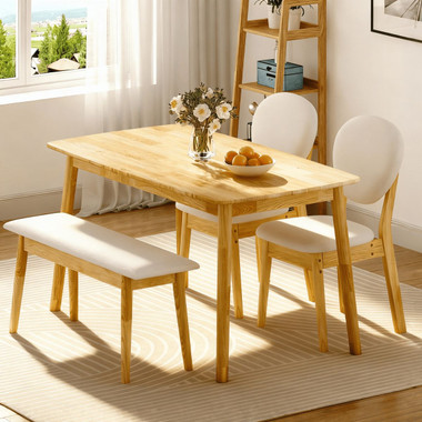 Solid Wood Dining Table with Padded Chairs and Bench product image
