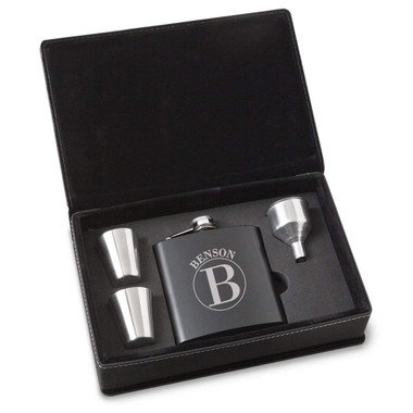 Personalized Black Stainless Steel Flask Set product image