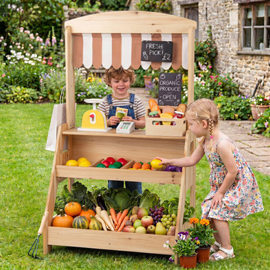 2-in-1 Wooden Play Kitchen & Market Stand product image