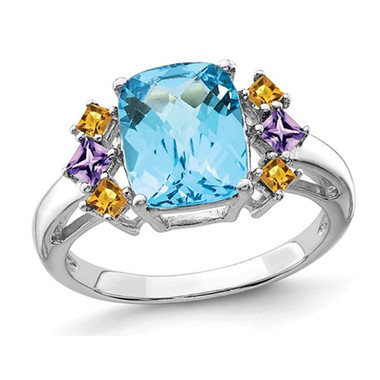 3.70 Carat (ctw) Blue Topaz, Amethyst and Citrine Ring in Sterling Silver product image