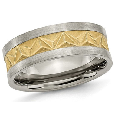 8mm Men's Titanium Brushed Wedding Band Ring with Yellow Plating product image