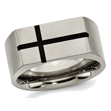 Men's Chisel Titanium 10mm Black Enamel Cross Brushed Wedding Band Ring product image