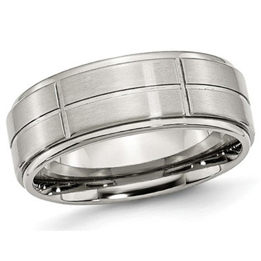 8mm Men's Chisel Satin Stainless Steel Comfort-Fit Grooved Wedding Band product image