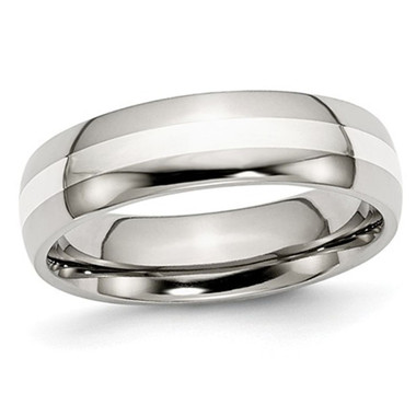 6mm Men's Chisel Comfort Fit Wedding Band Ring with Silver Inlay product image