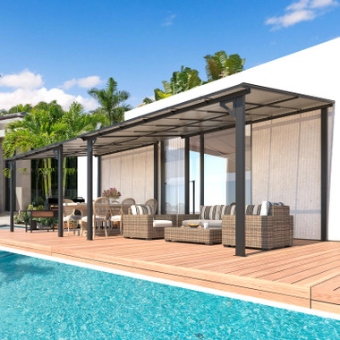 Large Wall-Mounted Hard Top Lean-to Gazebo Pergola product image