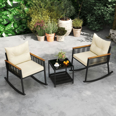 3-Piece Outdoor Rocking Bistro Set with 2-Tier Coffee Table product image