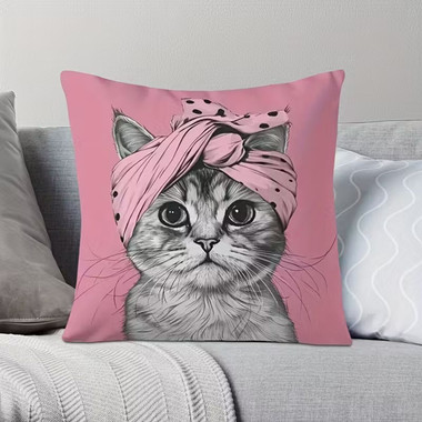 Double-Sided Printed Pink Turban Cat Decorative Pillowcase product image