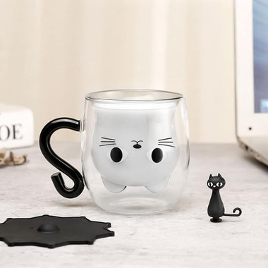 Cute Cat Double Wall Glass Mug product image