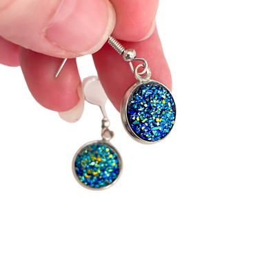  12mm Heart or Round Druzy Earrings product image