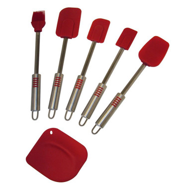 Le Chef™ Deluxe Stainless Steel Red Silicone 6-Piece Spatula Set product image