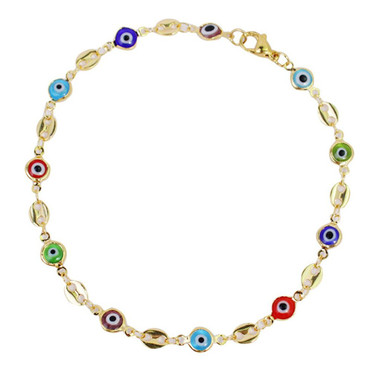 18K-Gold-Plated Mariner Multicolor Evil Eye Crystal Anklet product image