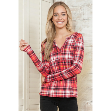 Women's Plaid Long Sleeve V-Neck Top product image
