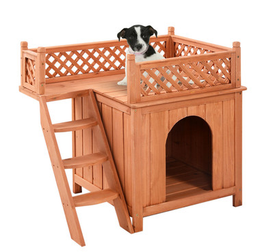 Wooden Raised Roof Balcony Dog House product image