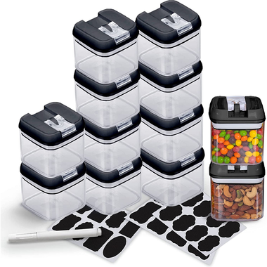 Cheer Collection Set of 6 42oz Airtight Food Storage Containers (Black)