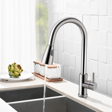 Brushed Nickel Stainless Steel Kitchen Sink Faucet with Pulldown Sprayer product image