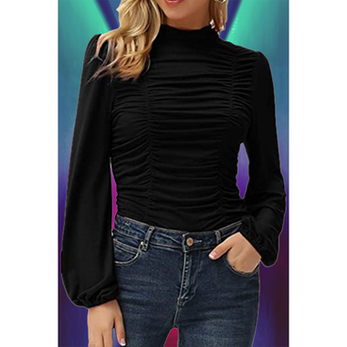 Women's Puff Sleeve Ruched Fitted Mock Neck Top product image